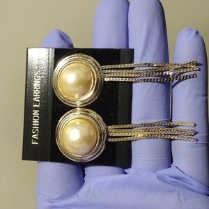 Women's Stylish Polished Gold tone & Fringed Round Stud Earrings - 2.25-in Drop